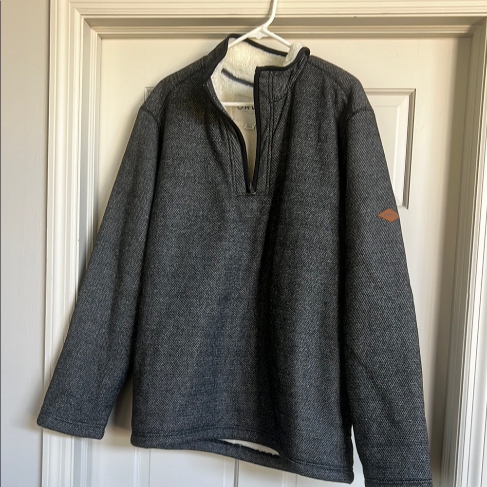 Orvis Gray Zip Up Sweater with Standing Collar